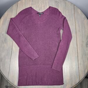 White House Black Market Womens M Long Sleeve Ribbed Cashmere Blend Plum Sweater